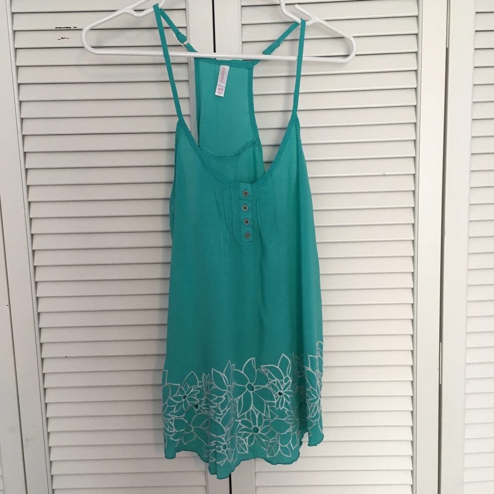 Blue, Teal Flower Tank Top